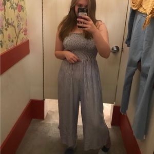 Strapless Blue Striped Jumpsuit